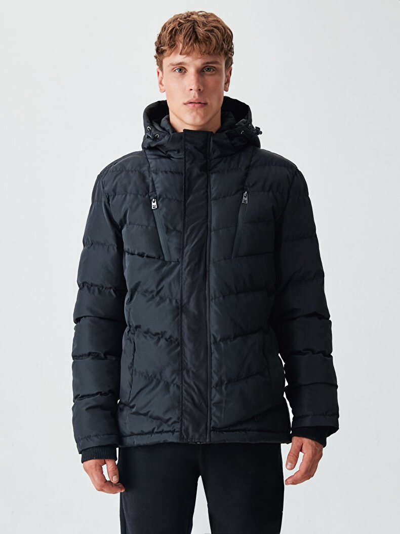 With Pockets Puffer Black Coat