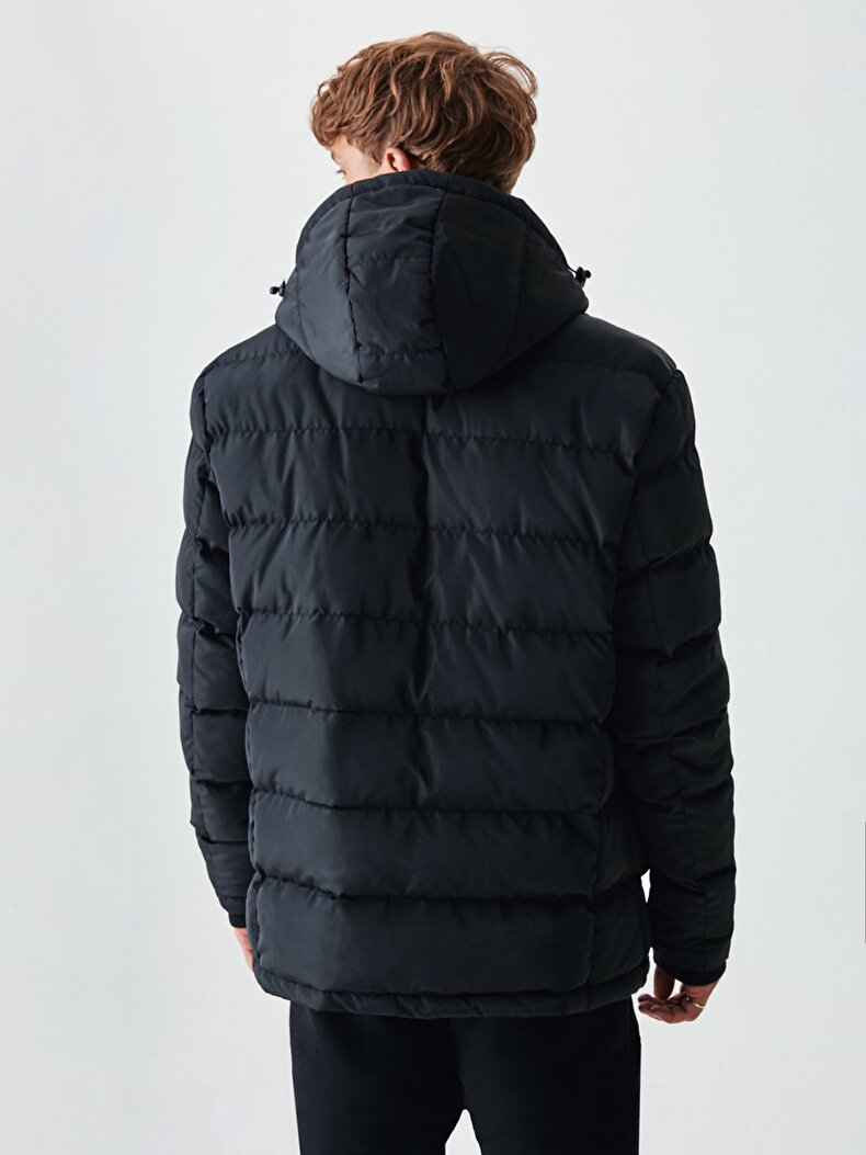 With Pockets Puffer Black Coat