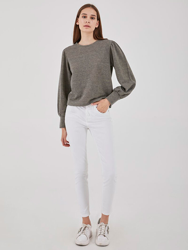 Balloon Sleeve Round Collar Grau Sweatshirt Balloon Sleeve Round Collar Grau Sweatshirt