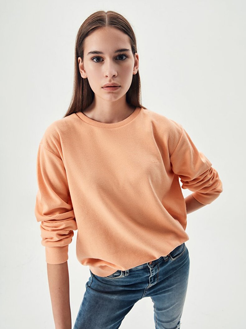 Round Collar Orange Sweatshirt