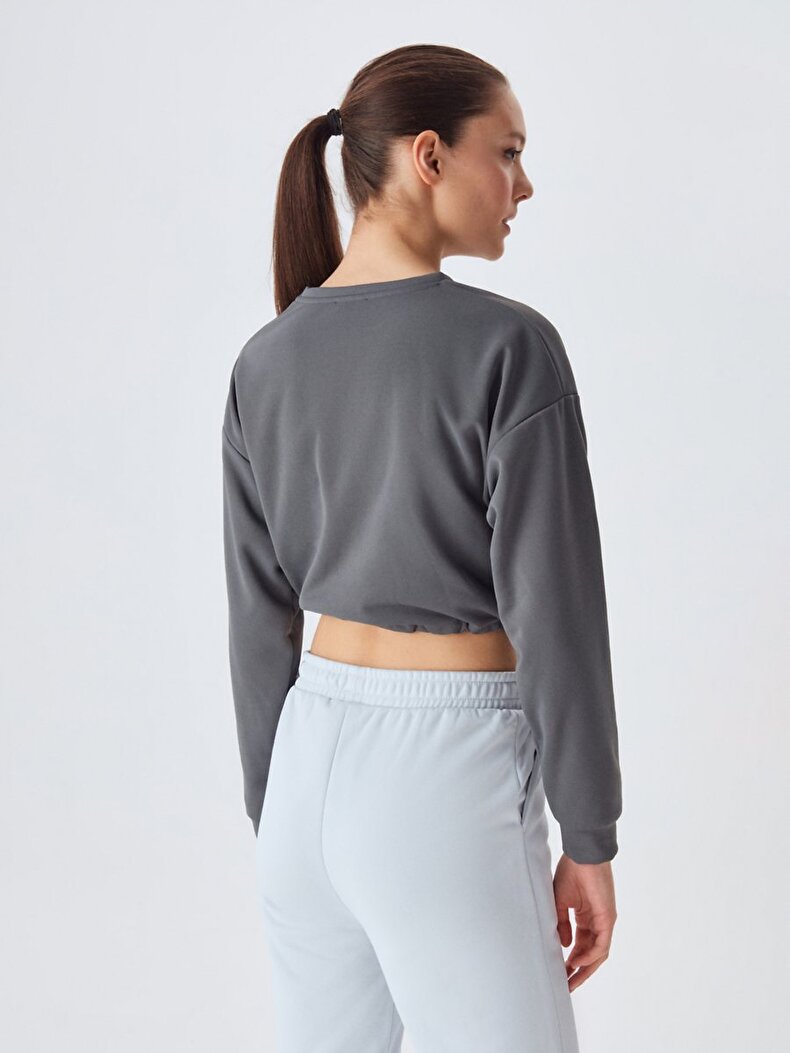 Cropped Waist Elastic Grey Sweatshirt