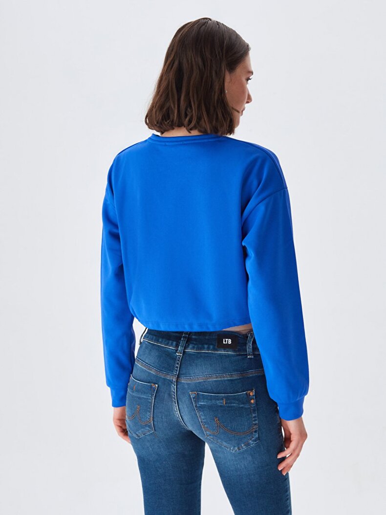 Cropped Waist Elastic Blue Sweatshirt