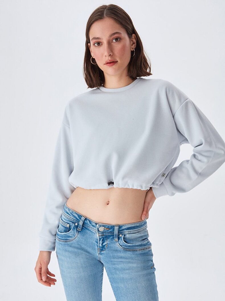 Cropped Waist Elastic Grey Sweatshirt