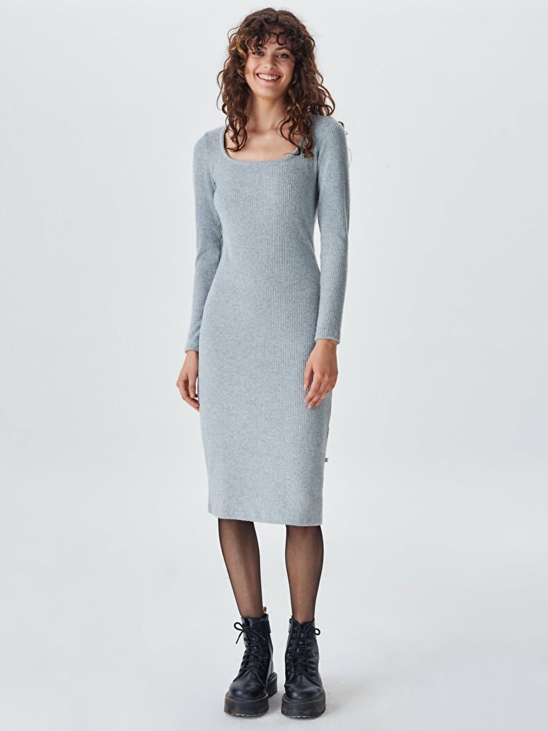 Square Collar Grijs Jurk