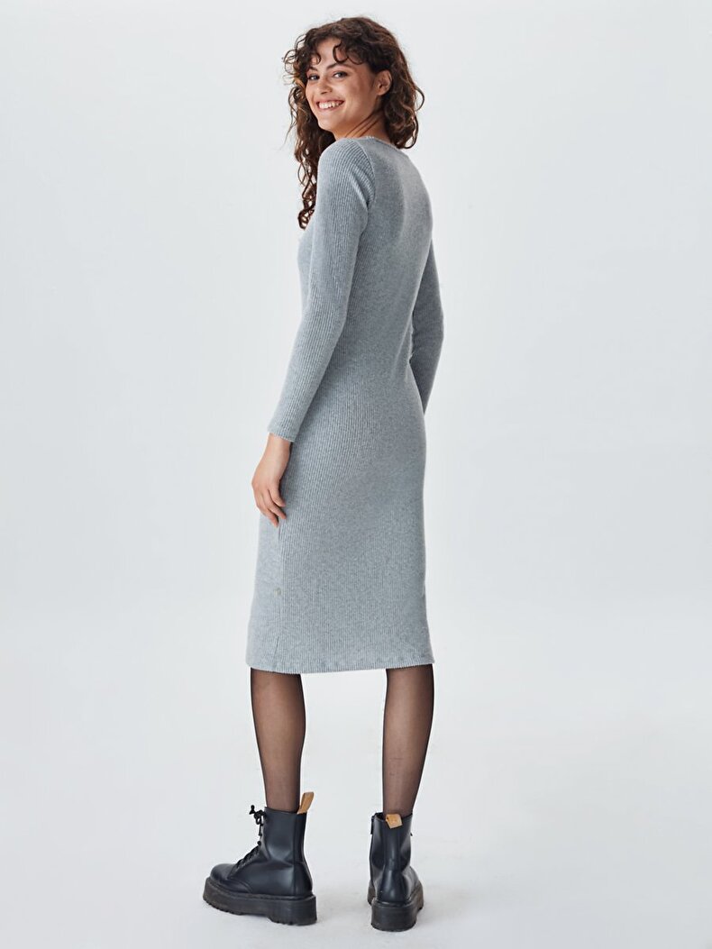 Square Collar Grijs Jurk