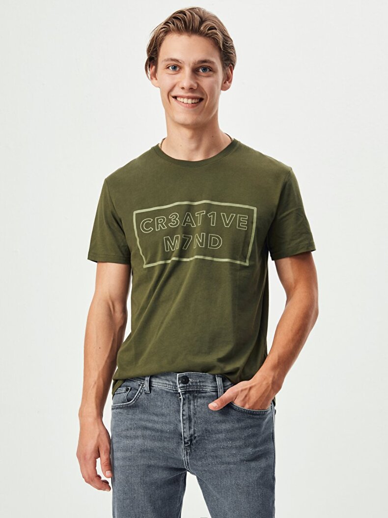 Crew Neck Groen T-shi̇rt