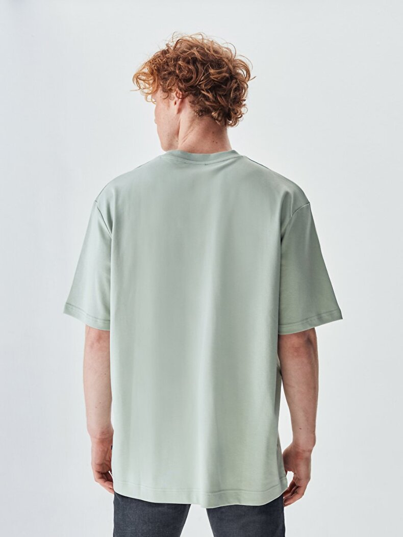Oversized Round Collar Groen T-shi̇rt