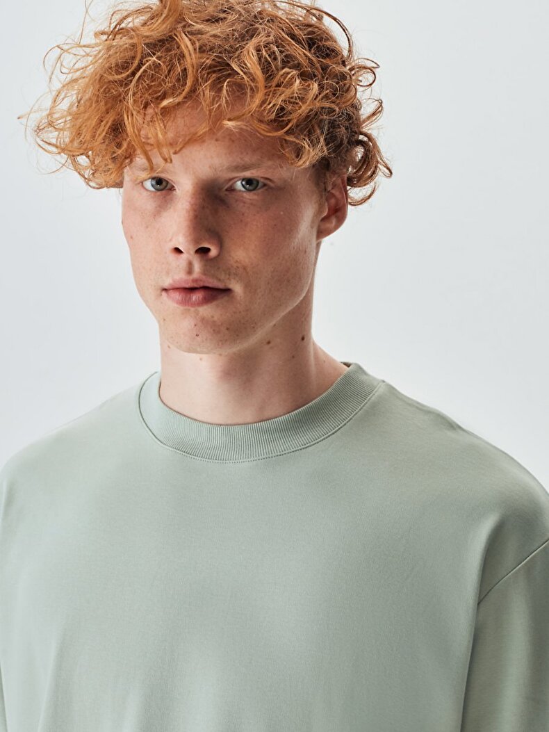 Oversized Round Collar Groen T-shi̇rt