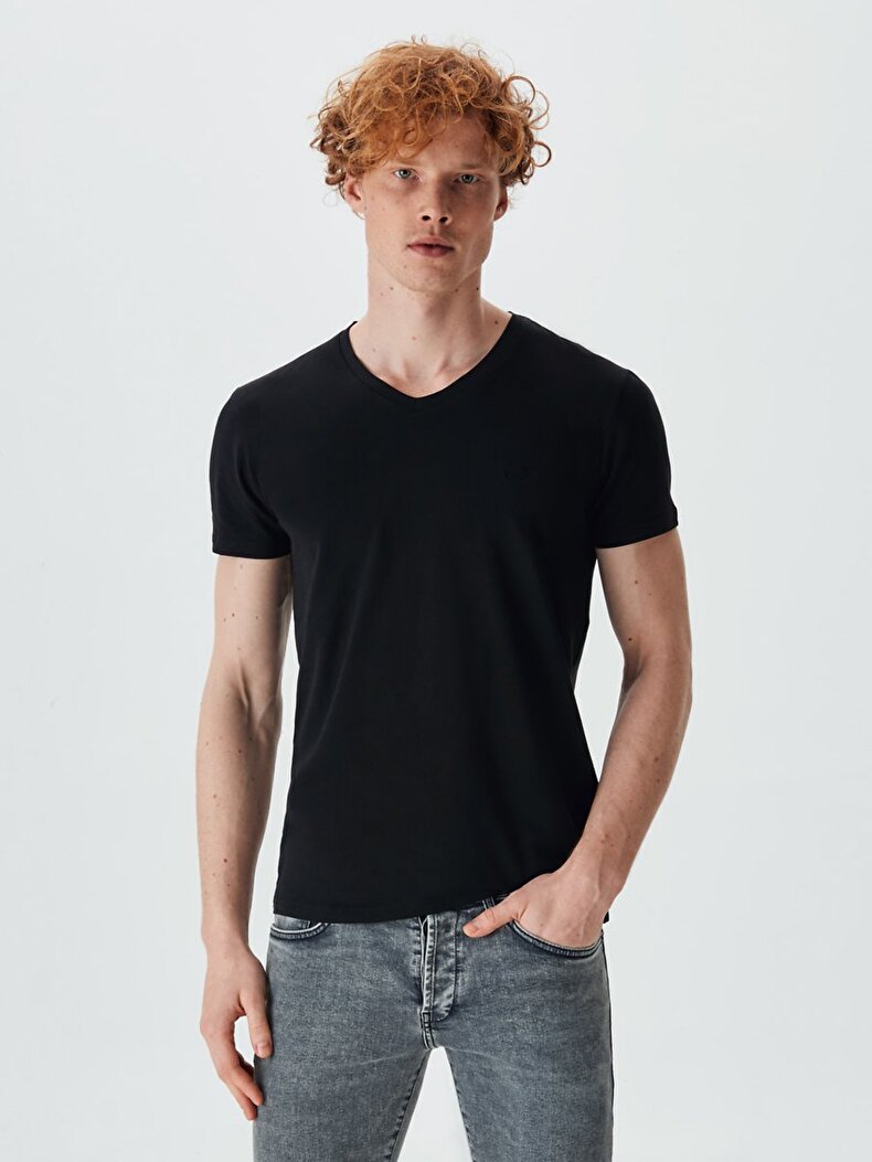 V-neck Schwarz T-shirt