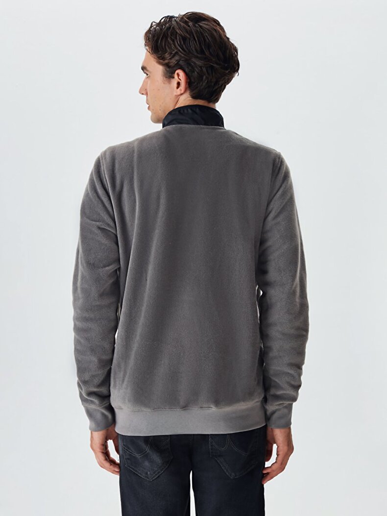 Turtle Neck Zipper Closing Straight Collar Anthracite