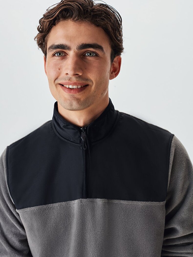 Turtle Neck Zipper Closing Straight Collar Anthracite