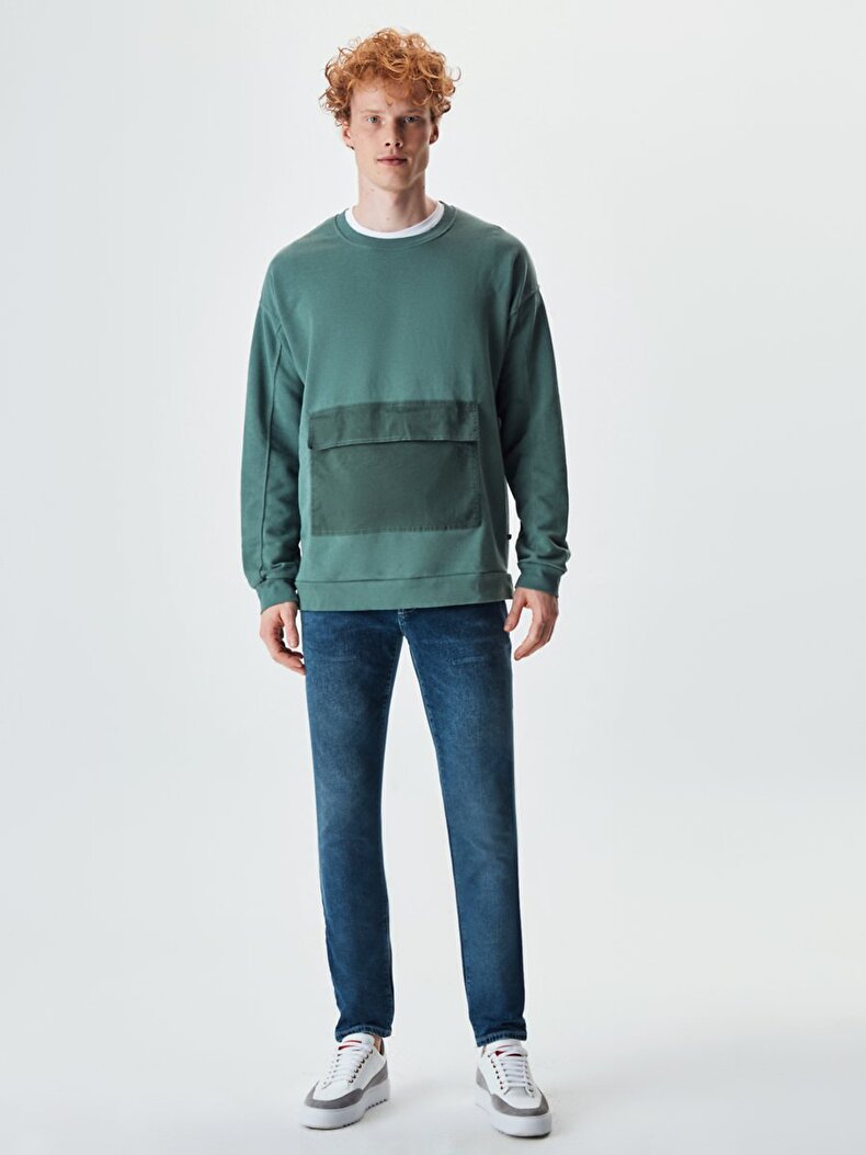 Pouch Pocket With Pockets Round Collar Groen Sweatshirt