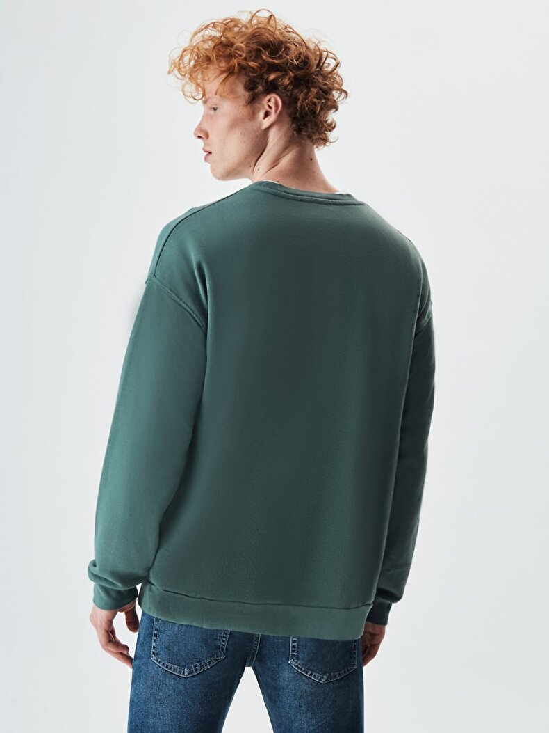 Pouch Pocket With Pockets Round Collar Groen Sweatshirt