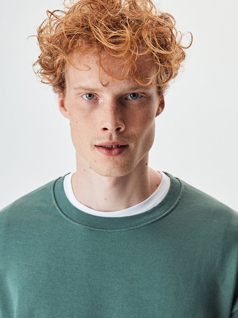 Pouch Pocket With Pockets Round Collar Groen Sweatshirt