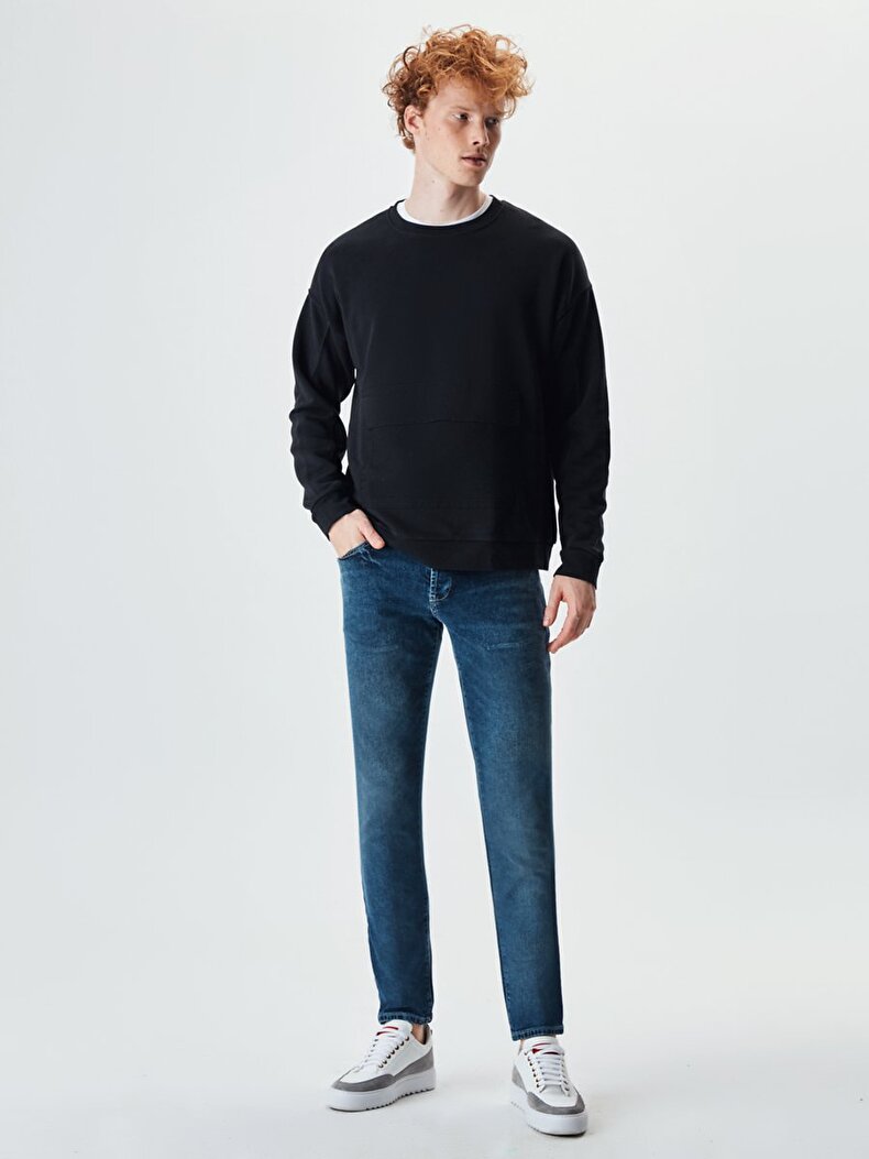 Pouch Pocket With Pockets Round Collar Schwarz Sweatshirt Pouch Pocket With Pockets Round Collar Schwarz Sweatshirt