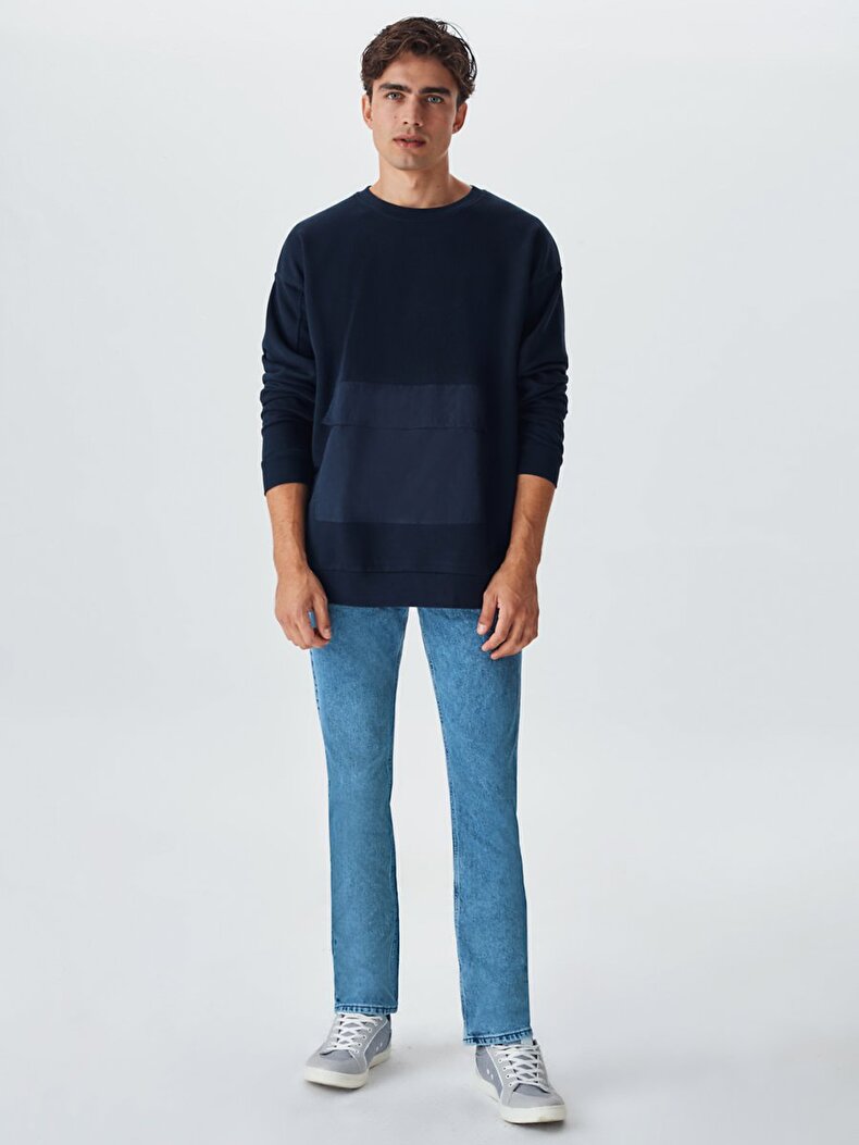 Pouch Pocket With Pockets Round Collar Donkerblauw Sweatshirt
