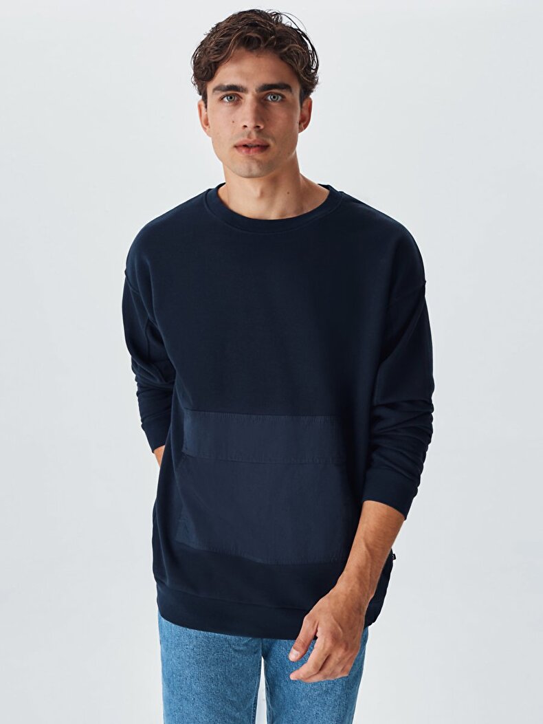 Pouch Pocket With Pockets Round Collar Donkerblauw Sweatshirt