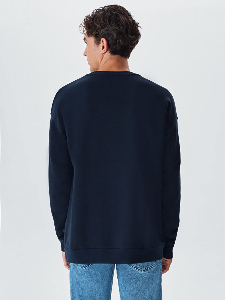 Pouch Pocket With Pockets Round Collar Donkerblauw Sweatshirt