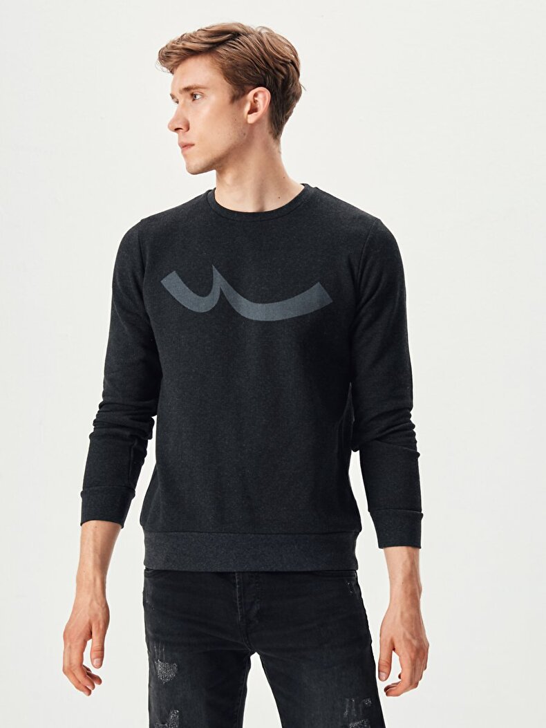 Ltb Logolu Bisiklet Yaka Siyah Sweatshırt