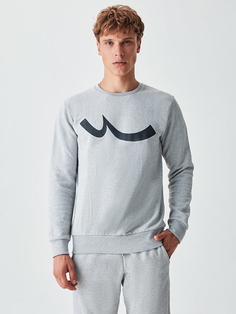Ltb Logolu Bisiklet Yaka Gri Sweatshırt