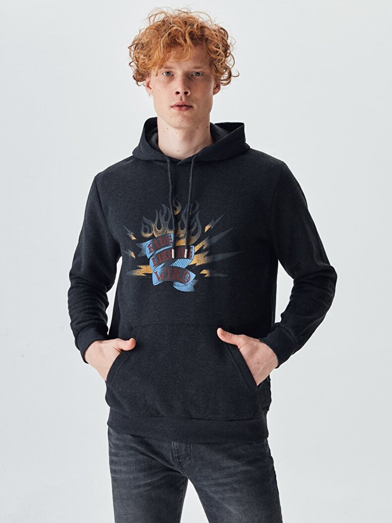 Graphic Print With Print With Hood Anthracite Sweatshirt