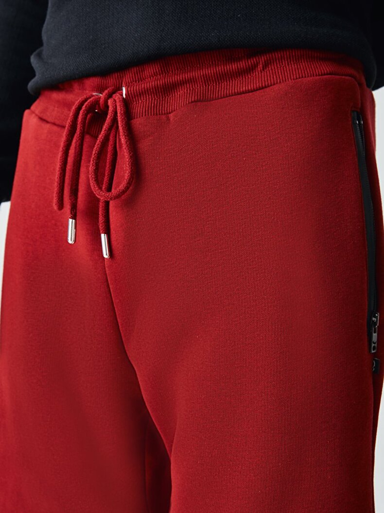 Skinny Waist Cord Closure Detailed Red Tracksuit
