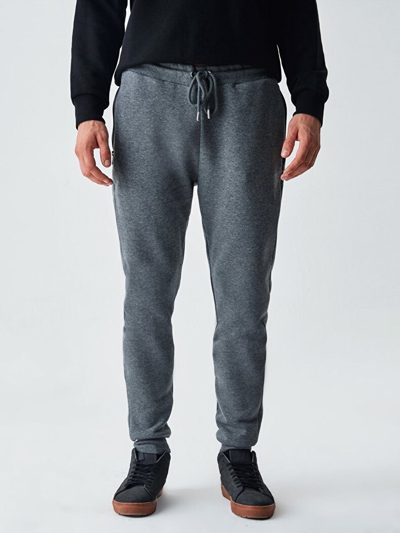 Skinny Waist Cord Closure Detailed Anthracite Tracksuit