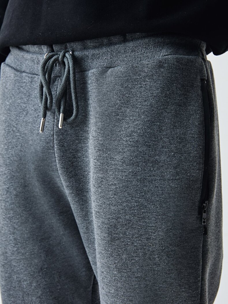 Skinny Waist Cord Closure Detailed Anthracite Tracksuit