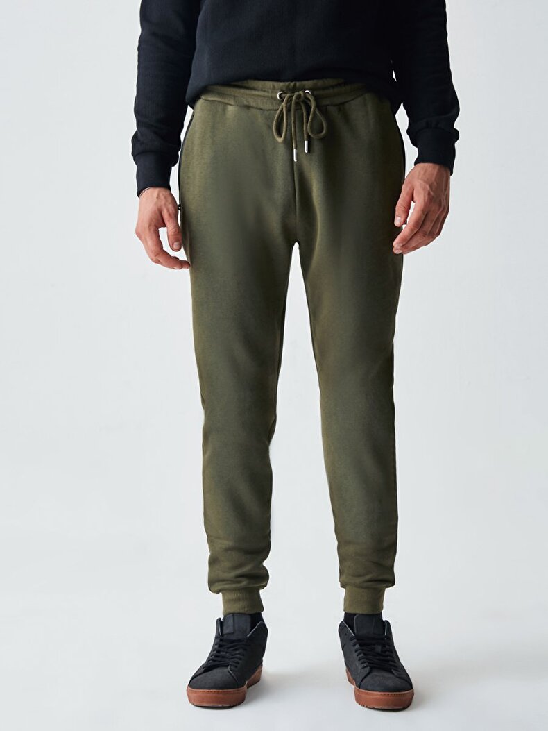 Skinny Waist Cord Closure Detailed Green Tracksuit