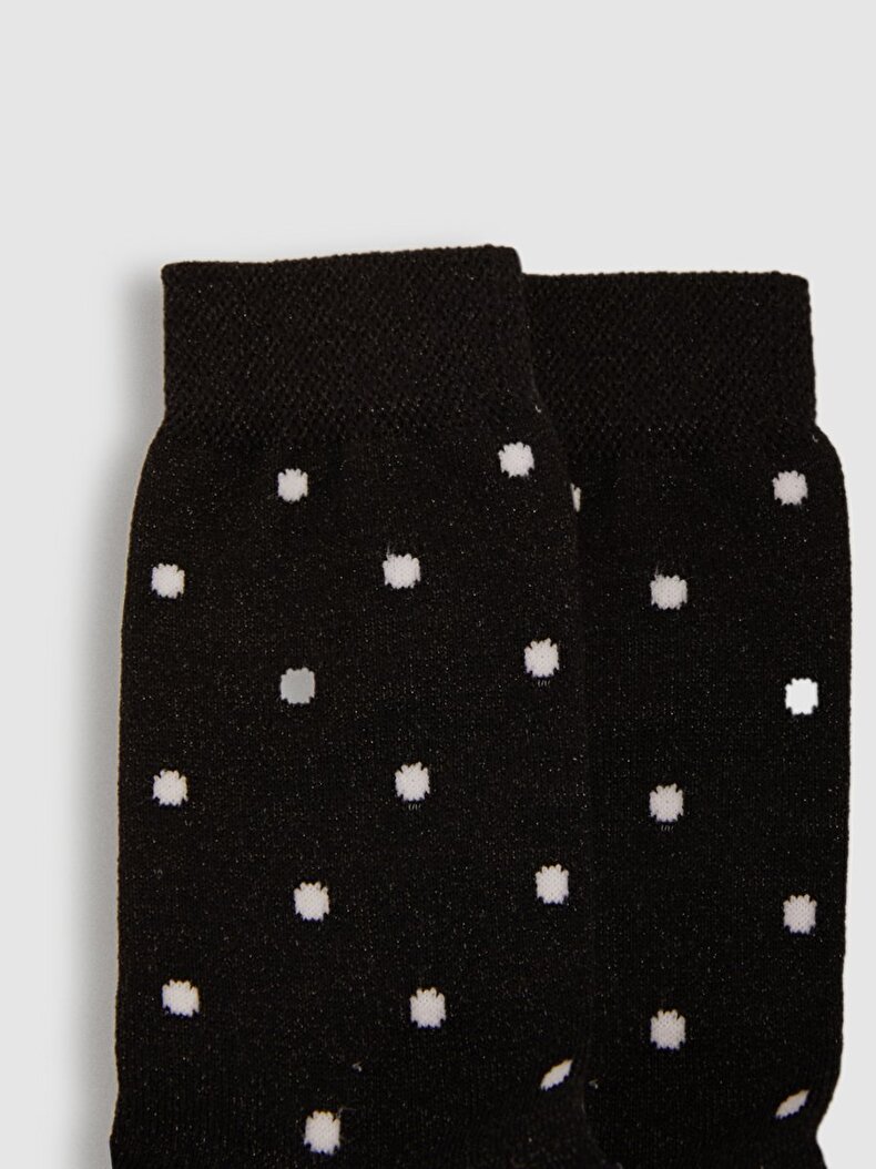 Puantiyeli Simli Soket Siyah Çorap