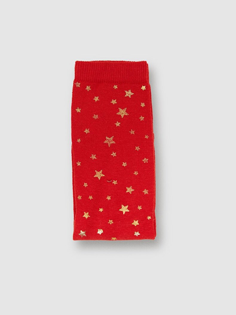 Desenli Soket Kırmızı Çorap