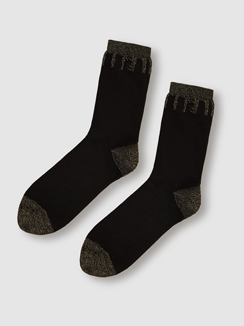 Simli Soket Siyah Çorap