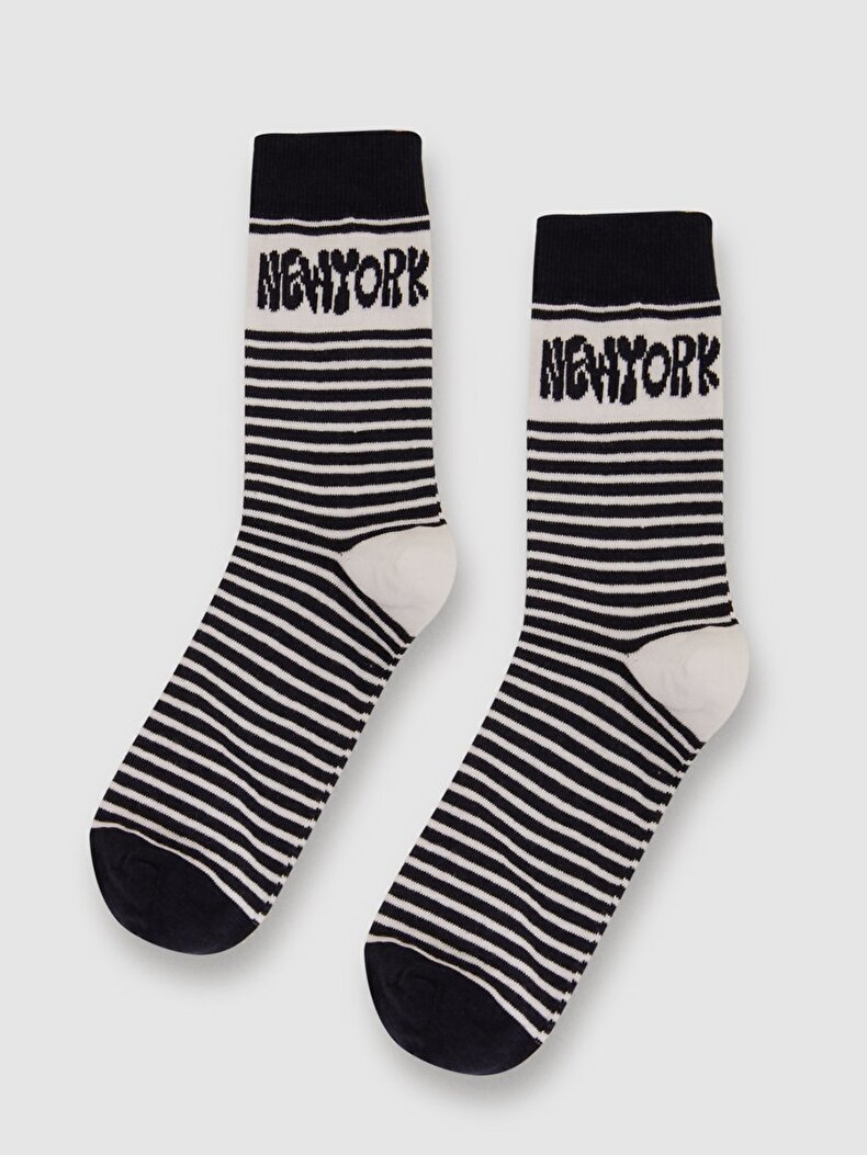 Striped Print White Socks