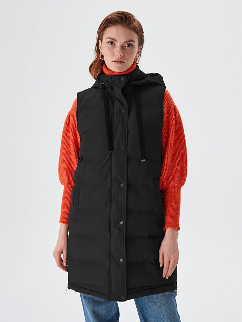 With Hood Puffer Black Vest