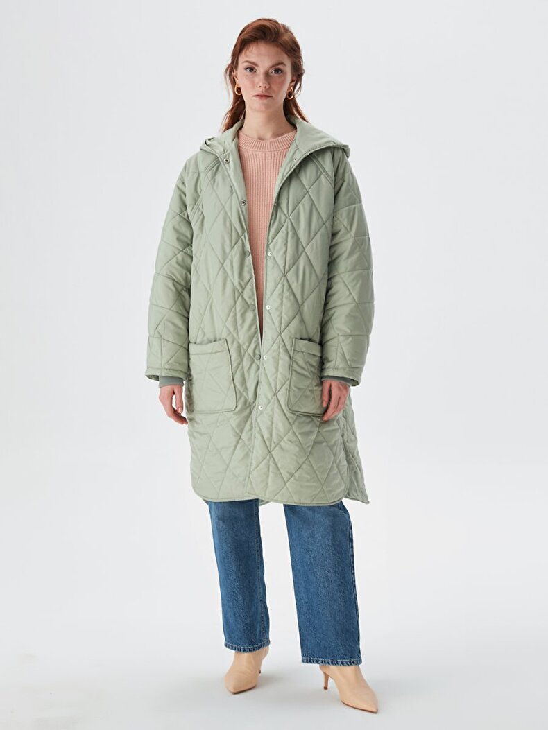 Quilted Long Green Coat