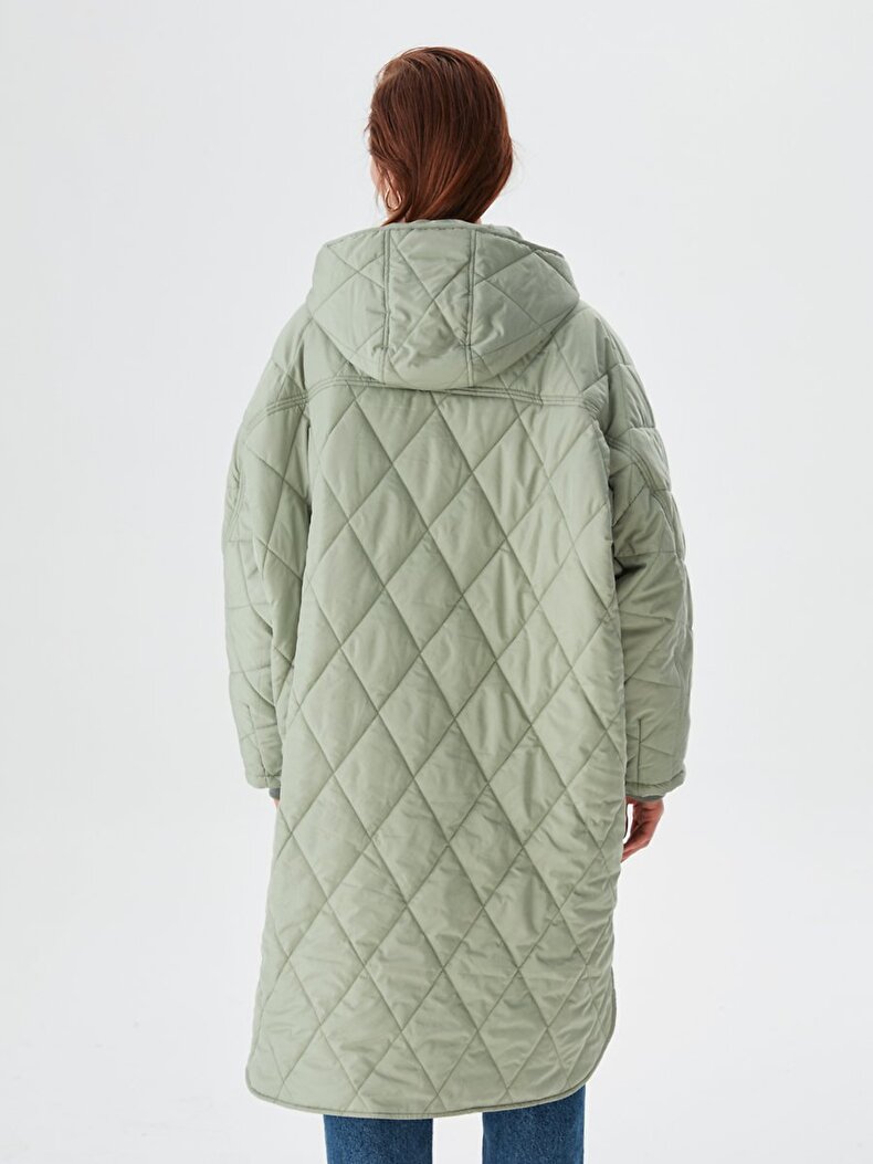 Quilted Long Green Coat