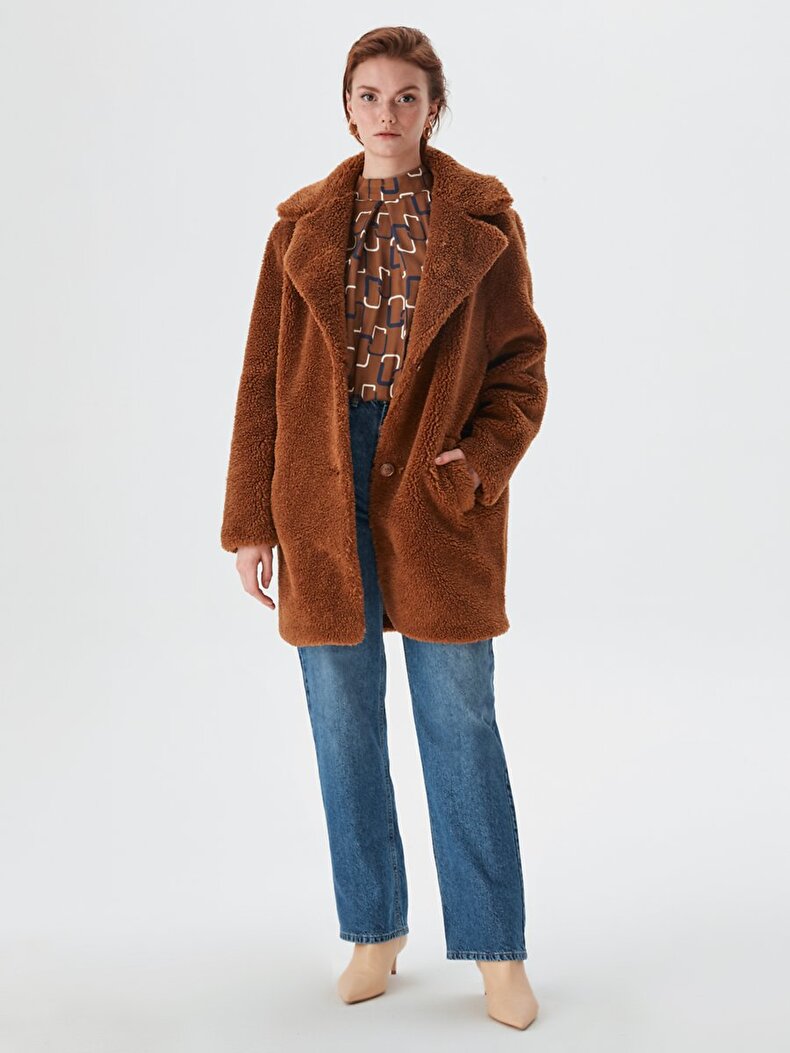 Long Plush Brown Coat