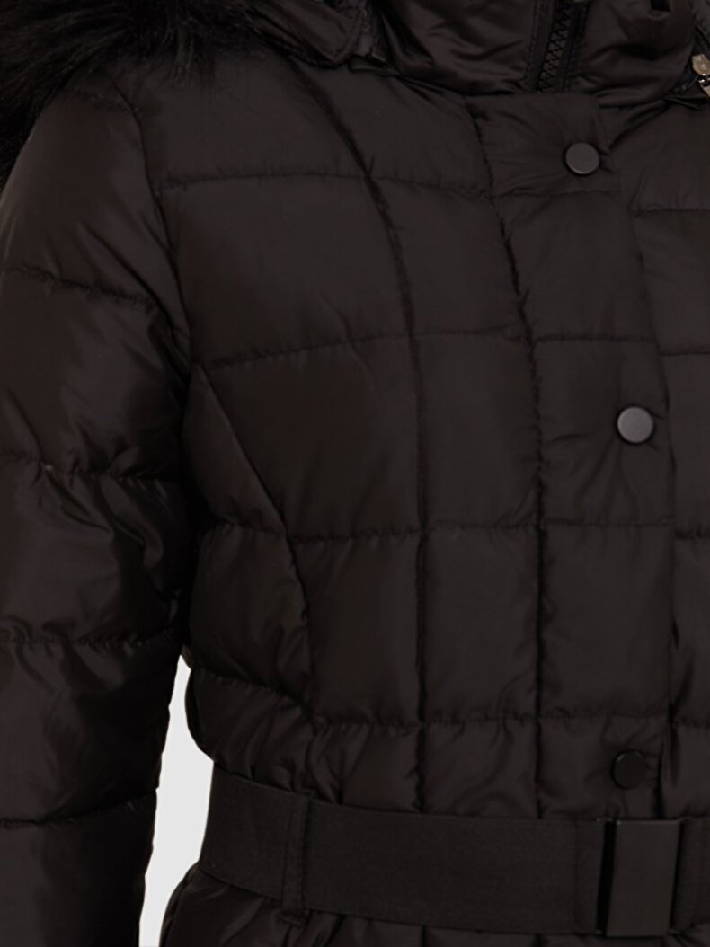 With Hood Arched Puffer Black Coat