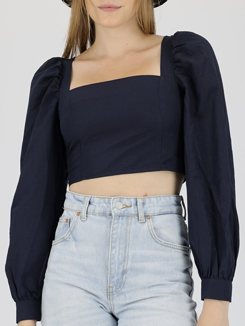 Square Collar Navy Blouse