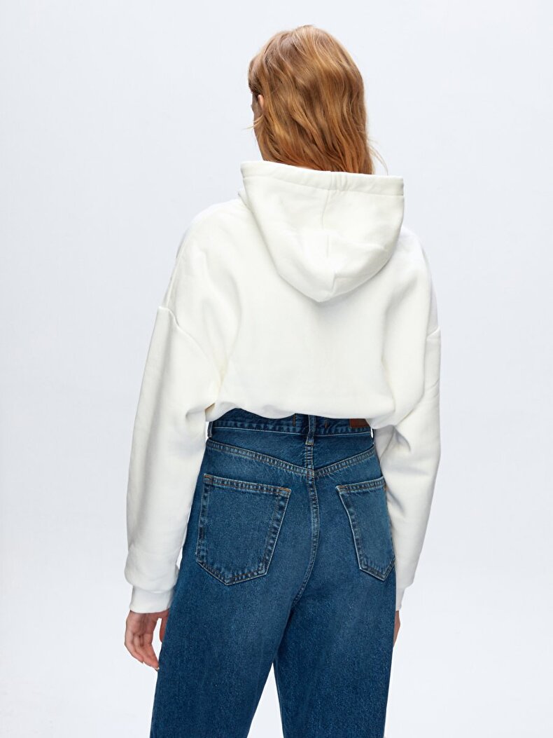 Cropped With Print With Hood White Sweatshirt