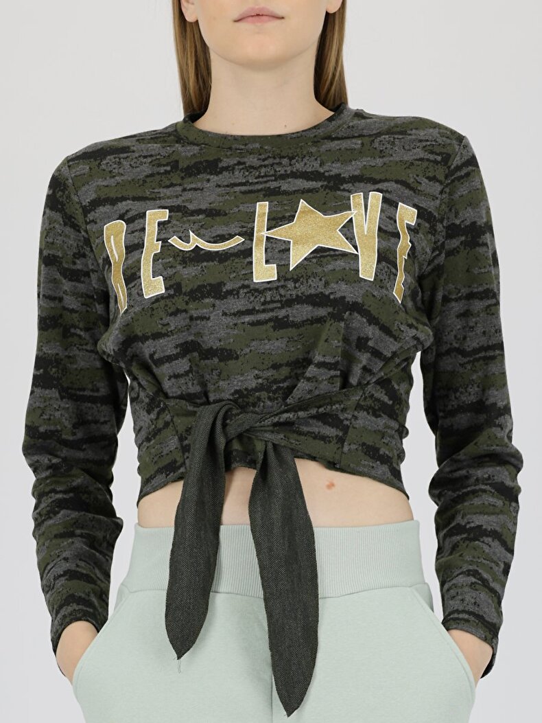 Camouflage Pattern With Print Sweatshirt
