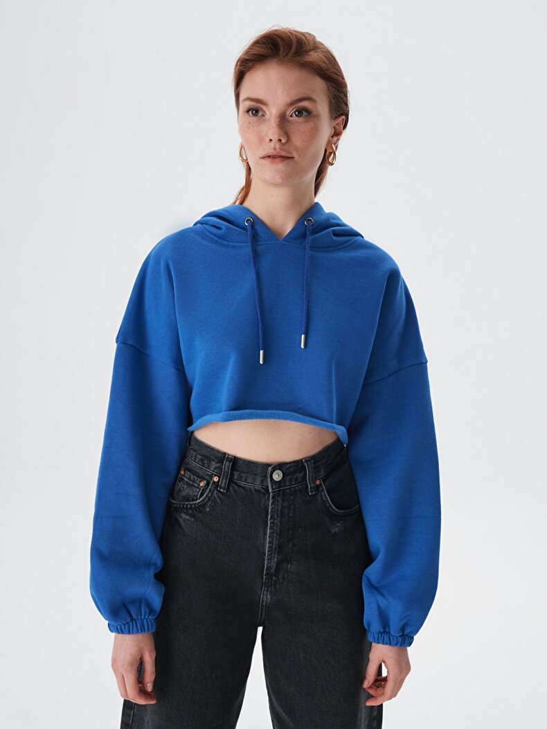 Cropped With Hood Blue Sweatshirt
