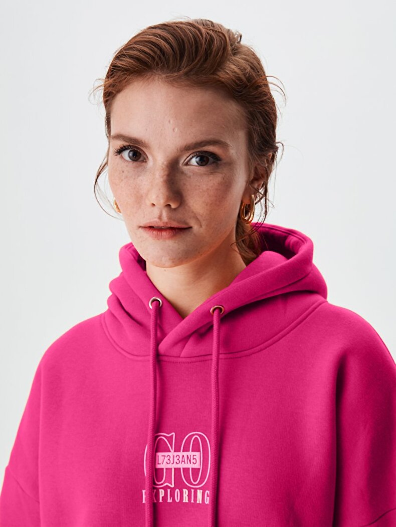 With Hood Print With Print Roze Sweatshirt