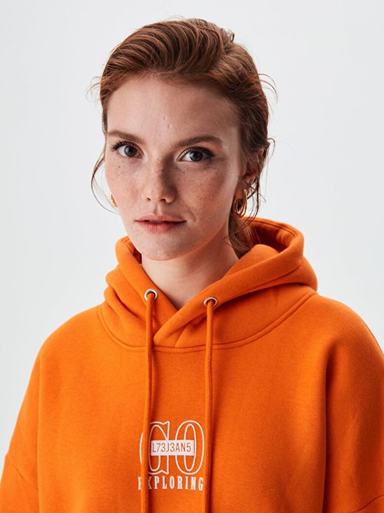 With Hood Print With Print Oranje Sweatshirt
