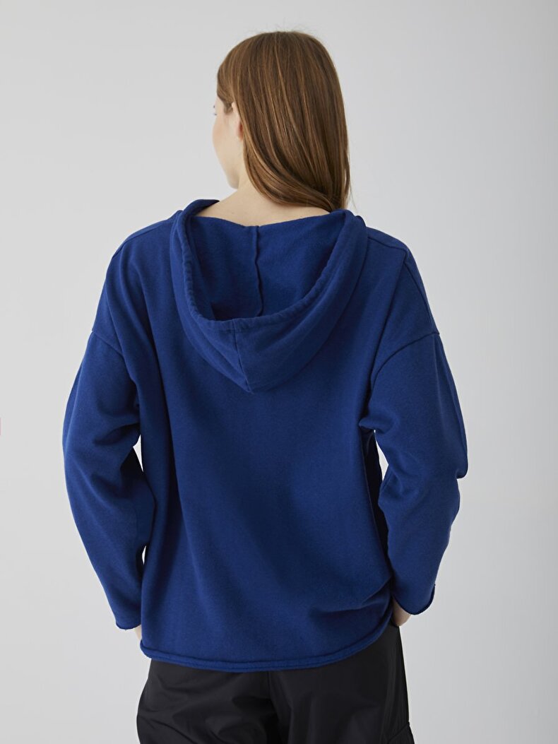 V-neck With Hood Blue Sweatshirt
