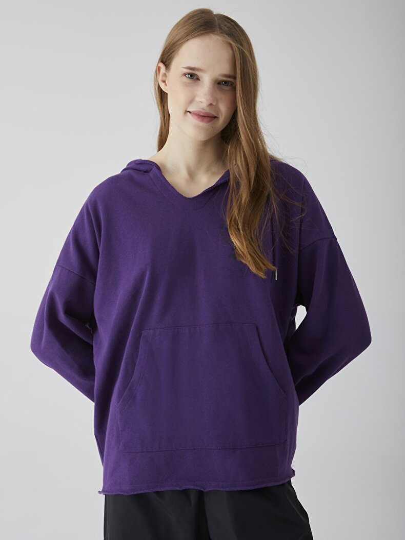 V-neck With Hood Purple Sweatshirt