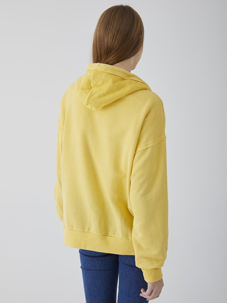 With Hood With Pockets Yellow Cardigan