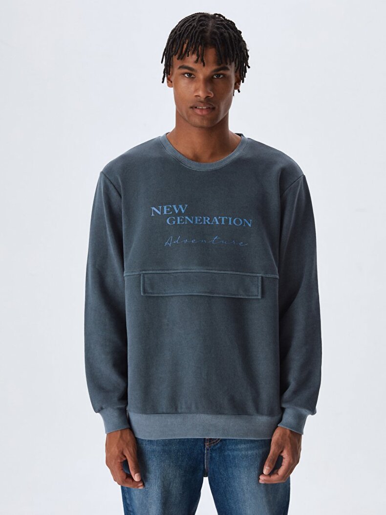 Bleached With Print Navy Sweatshirt