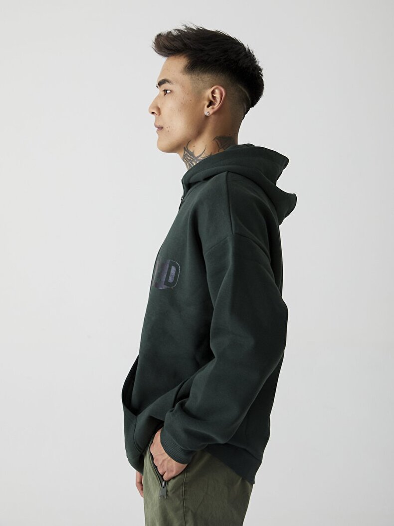 Turtle Neck Zipper Closing Print With Print Braun Sweatshirt