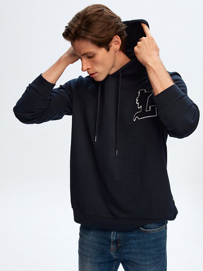 With Patch With Hood Navy Sweatshirt